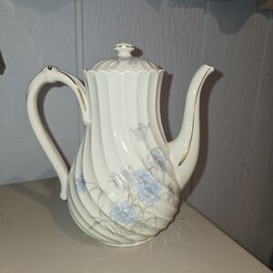 VINTAGE Haviland White Teapot with Blue Floral Design